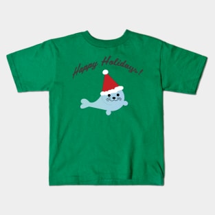 Happy Holidays Santa Seal Kids T-Shirt